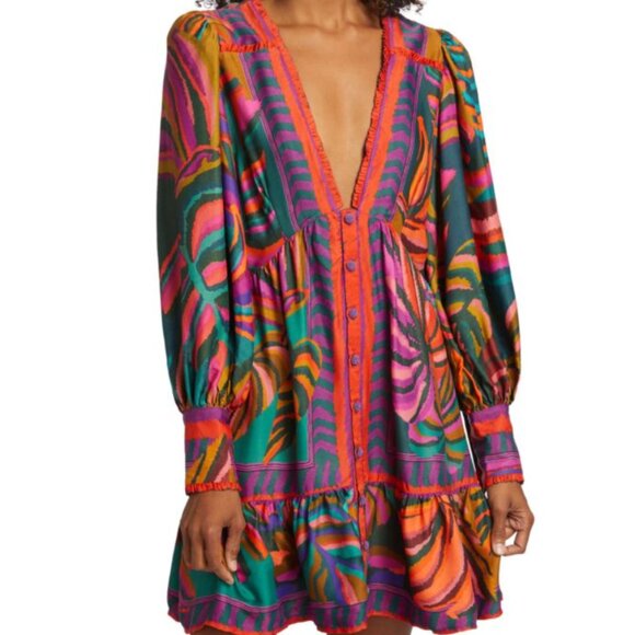 Farm Rio Colorful Foliage Mini Dress (sz L) - Picture 3 of 12